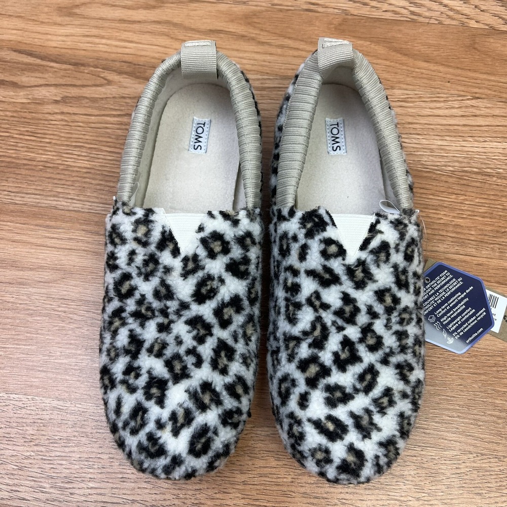 Toms Alpargata Resident Egret Snow Leopard Fleece Slip on Shoes Women's 7.5 NEW